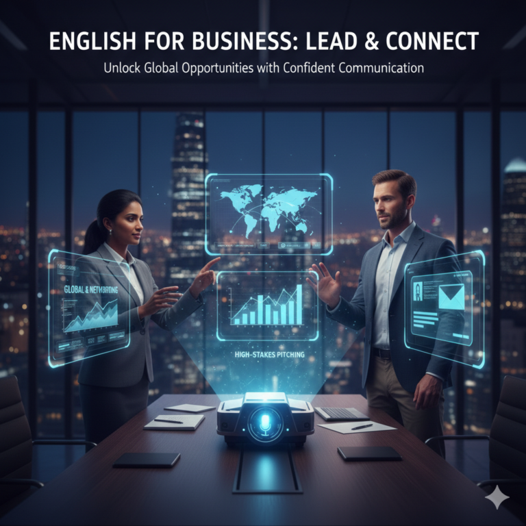 Two diverse business professionals in a high-rise office at night, using interactive holograms for global networking and high-stakes pitching presentations.